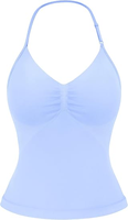 Tank Top Halter Seamless Wanita Custom OEM, Camisole Yoga dengan Bra Terintegrasi, Fit Reguler, Stretchable, Bernapas, Ringan, Cepat Kering