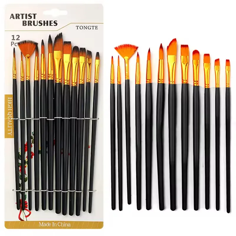 Fabrika fiyat yağ Watercolour boyama akrilik zanaat sanat çocuklar için 12 adet sanatçı boya fırçası Set boyama fırçalar