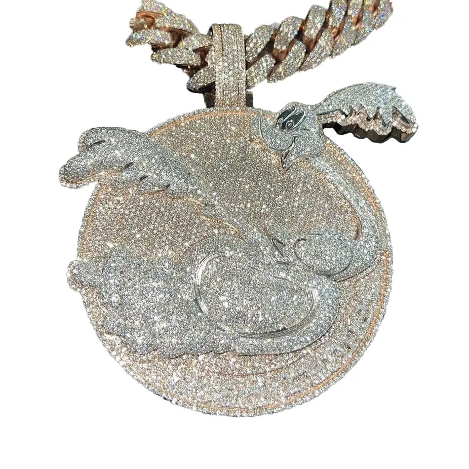 Kişisel özel LOGO adı karikatür 925 ayar gümüş Moissanite elmas buzlu Out Hip Hop takı 3D kolye erkekler kadınlar için