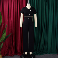 Nouvel ensemble de bureau d'été pour femmes, haut à manches courtes à col en V boutonné, pantalon ample taille haute, ensemble deux pièces, costume de mode pour femme