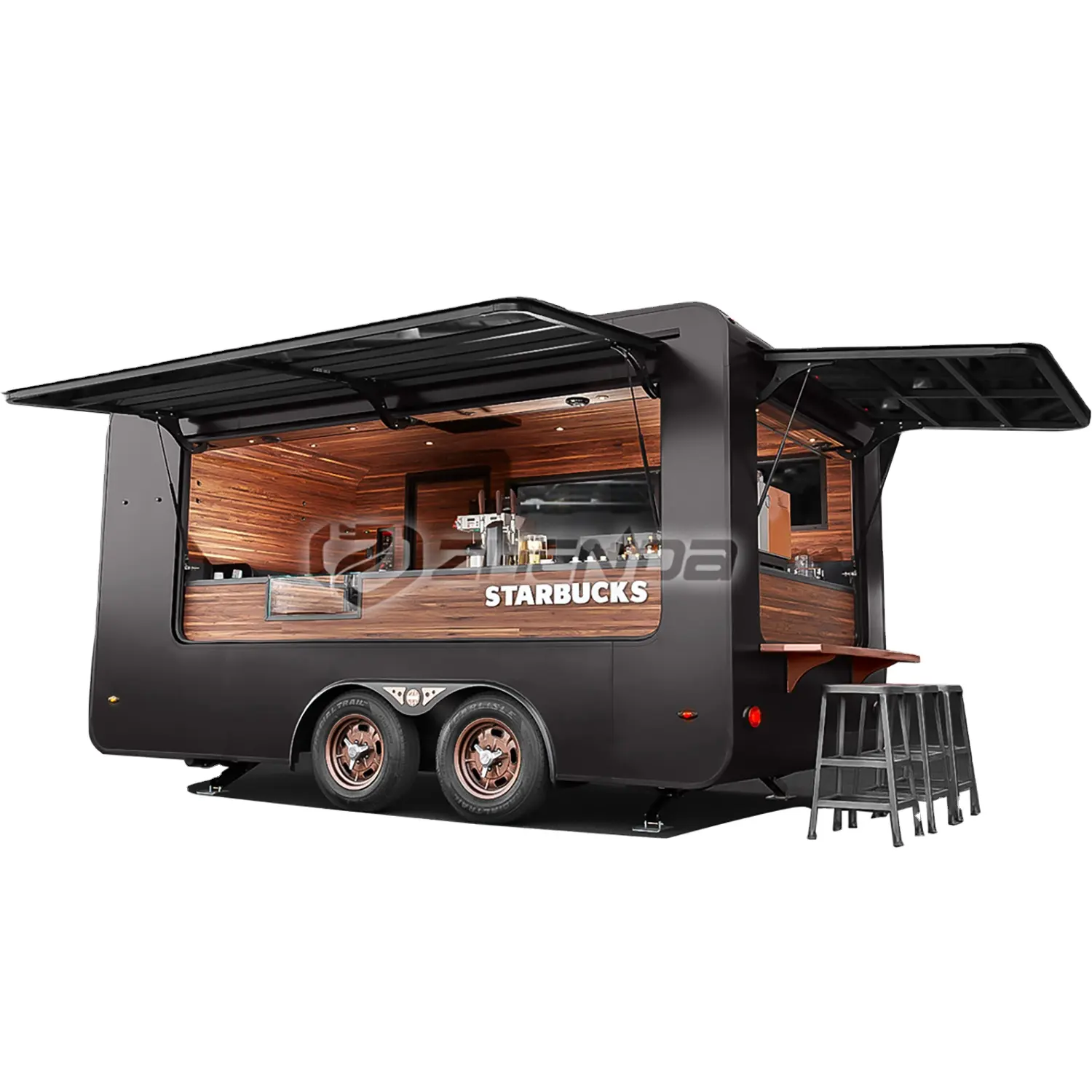 Novo produto high-end todo preto log estilo mobile food truck/simples moda sorvete carrinho