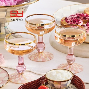 Copa de Vino de Lujo con Borde Dorado, Diseño de Tablero de Ajedrez, Hecha a Mano y Personalizada, Copa de Whisky con Tallo Largo, Copas de Martini y <span class=keywords><strong>Margarita</strong></span> - Product Image 5