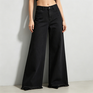 Jeans en denim brut personnalisés, coupe baggy, denim <span class=keywords><strong>noir</strong></span>, pour <span class=keywords><strong>femme</strong></span>, jambe large, style japonais, denim selvedge - Product Image 5