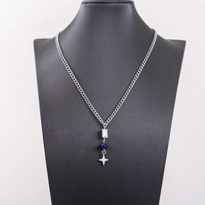 สร้อยคอจี้รูปดาว สแตนเลส ลูกปัดแก้วสีฟ้า ประดับเพชร เครื่องประดับสำหรับงานปาร์ตี้ - Product Image 4