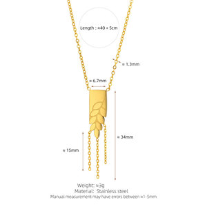 Collier pendentif en forme d'épi de blé avec pompon, en acier inoxydable 316L plaqué or 18 carats, résistant à l'eau et inaltérable, avec logo personnalisé, pour femme - Product Image 6