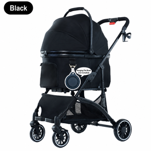 <b>Black</b> Breathable Pet Stroller with Mesh Window Storage Basket 4 Wheels for Dogs Outdoor Travel - Product Image 5