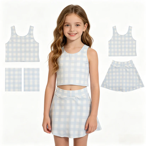 New Summer Baby Girls Casual Plaid Print Yoga Sleeveless Tank Tops and Skort Set 2Pcs Breathable Toddler Clothing - Product Image 1
