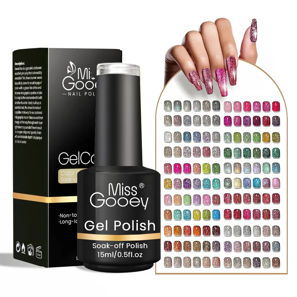 New mẫu miễn phí thiết kế màu sắc phản chiếu Disco Gel Polish Bộ sưu tập tùy chỉnh Nail Glitter Laser Set Gel sơn móng tay