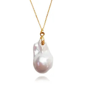 Gemnel fashion jewelry 925 sterling silver 18k gold large baroque pearl pendant necklace