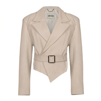 Blazer pour femme en véritable peau de mouton blanc cassé, écologique, anti-plis, col ouvert, uni, automne, court, asymétrique, ourlet pointu