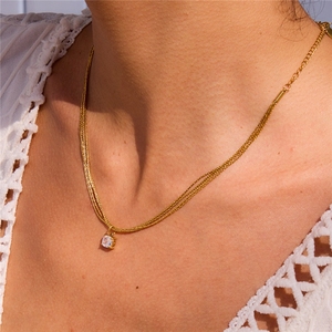 JFJEWER Jewelry Collier minimaliste en acier inoxydable plaqué or 18 carats avec pendentif en zircon cubique Cain pour string - Product Image 1