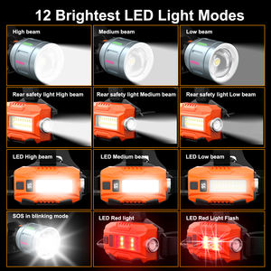 Lampe frontale en aluminium super brillant, lampe frontale rechargeable à 12 modes, lumen élevé 3000, lumières de tête de mise au point réglables à 90 ° pour le front - Product Image 3