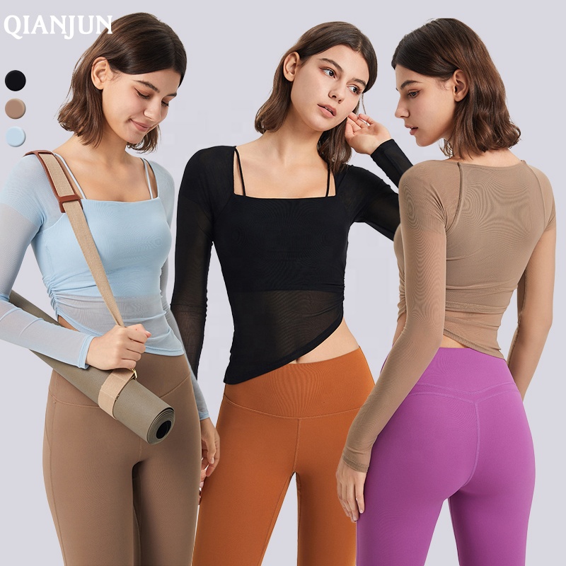 Long Sleeve Women's Round Neck Sports T-shirt Running Gym Fitness Workout Yoga Top Yoga Training Sport Tops