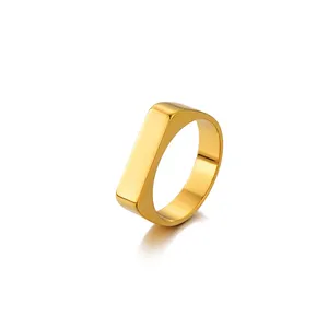 Fashionable 18K Gold Plated Stainless Steel Open Ring Versatile Geometric Plane Smooth Wide Design Personalized Jewelry