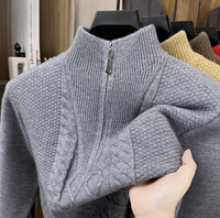 Pull personnalisé ODM chaud à col montant zippé en maille torsadée pour homme, mélange de viscose, hiver, anti-boulochage, respirant