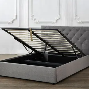 Foshan elegante moderne stijl licht grijs kingsize stof bed hoofd frame opslag queen doek bed