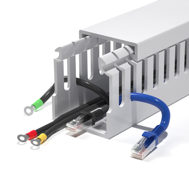 Slotted PVC Wiring Duct Cable Management Trunking Electrical Cabinet Wire Channel With Lid Optional White Grey Blue Black
