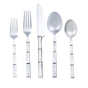 Juego de Cubiertos de Acero Inoxidable de 5 Piezas con Mango de Bambú, Cubertería Gruesa, Tenedor, Cuchara, Cuchillo, Juego de Cubiertos para Boda - Product Image 1