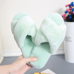 Women Winter Cross Fuzzy Slippers Plus Size Open Toe <b>Fluffy</b> Flat Indoor Warm Cozy Floor Plush <b>Slides</b> - Product Image 2