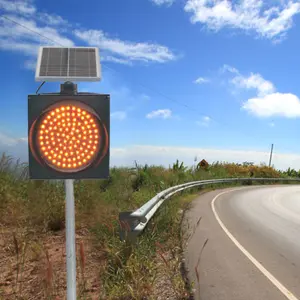 Solar Powered LED Warning Light 300mm Yellow Flashing Light Traffic Lights For Traffic Safety