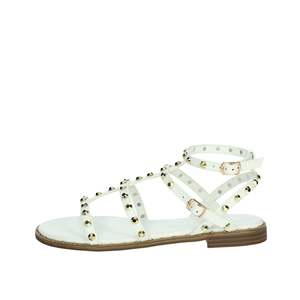 Sandali da Bambina Patrizia Pepe J3717.27 Bianchi con Cinturini Dorati, Modello Piatto per l'Estate - Product Image 1
