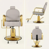 Fauteuil de Salon de Luxe à Cadre Doré, Fauteuil de Barbier Hydraulique Inclinable, Fauteuil de Coiffure Réglable en Hauteur pour Salon de Beauté et Barbier