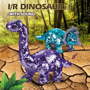 Peluche de <span class=keywords><strong>Triceratops</strong></span> con lentejuelas para niños, con Control remoto animales de peluche, Reversible, juguete de dinosaurio - Product Image 2