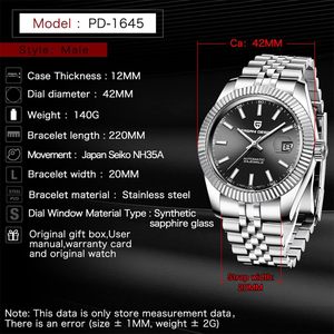นาฬิกา <span class=keywords><strong>Pagani</strong></span> <span class=keywords><strong>Design</strong></span> รุ่น PD1645 ขนาด 42 มม. สำหรับผู้ชาย ระบบอัตโนมัติ เครื่องญี่ปุ่น <span class=keywords><strong>NH35</strong></span> ระบบอัตโนมัติ กันน้ำลึก 100 เมตร - Product Image 6