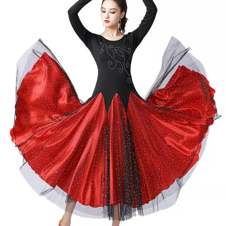 YDHTIZ Suspenders Ballroom Dance Dress Women's Modern Waltz Performance Costume Gradient Tango Flamenco Dancing Outfit