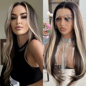 New Promotion Hot Style Stage <b>Synthetic</b> <b>Wig</b> 22Inch 13X4 Blonde Highlight Front Transparent Long Heat Resistant Natural Hairline - Product Image 2