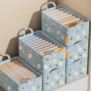 Clothing Organizer <b>Storage</b> Box Rectangle Blue Daisy Pattern Foldable Fabric With Steel Frame For <b>Clothes</b> And Trousers - Product Image 4