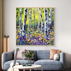 Pintura al Óleo Abstracta 100% Original, Arte en Lienzo de Naturaleza Pintado a Mano con un Gran Árbol de Abedul - Product Image 2