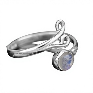 Anillo de Plata 925 con Piedra Lunar Arcoíris, Engaste de Bisel, Estilo Bohemia, Anillo de Piedras Preciosas Unisex para Uso Diario - Product Image 1