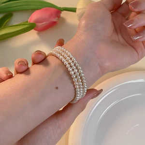 Pulsera de Perlas de Agua Dulce de Zhuji, Exquisita, Casi Redonda, Impecable, de 3-4 mm, Diseño de Doble Capa Aurora, Regalo de Cumpleaños, 30 g - Product Image 4