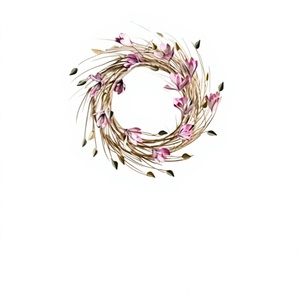 Corona de ratán rústica hecha a mano con flores rosas, corona floral decorativa redonda para bodas, uso en interiores y exteriores - Product Image 1