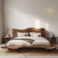Wabi-Sabi-Stil Vintage Naturholz Villa Hotel Inneneinrichtung Kampferbaum Doppelbett mit verwitterter Plattform aus Massivholz