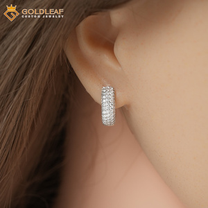 Pendientes de Aro Redondos de Plata de Ley S925 con Diamantes de Moissanita y Hoja de Oro, Joyería Moderna Fina Personalizada para Mujer - Product Image 3