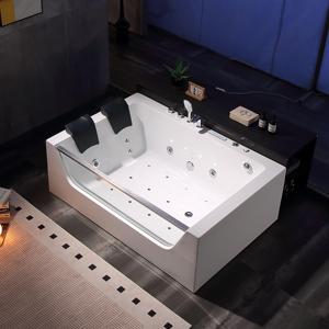 Bañera de Hidromasaje Independiente de Acrílico y Vidrio para 2 Personas GG274 de Lujo, 1.8m, con Reposabrazos de Aluminio, 20 Jets, Panel Digital, Música y Luces LED - Product Image 1
