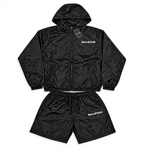 Custom Men’s Windbreaker Tracksuit Set Lightweight Waterproof Hooded Jacket <b>Shorts</b> 2 Piece Sportswear Jogging <b>Suit</b> - Product Image 1
