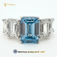 Bague en diamant de laboratoire bleu de 4,5 carats, taille émeraude, fantaisie VS1, certifiée IGI, en platine PT950, diamant synthétique