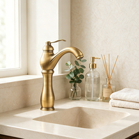 Robinet de lavabo monocommande en laiton massif, finition bronze antique, à un trou, pour salle de bain