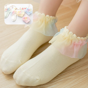 Princesa bebé tobillo calzado para niñas lindos calcetines <span class=keywords><strong>de</strong></span> baile esponjosos para niños con encaje con volantes novedad acogedora transpirable Calcetines antideslizantes - Product Image 1