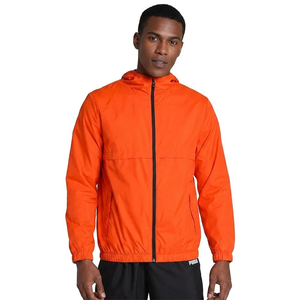 Custom Men's Orange Hooded Windbreaker Jacket Solid Color Zipper Closure Sporty High Street Style Regular Fit Autumn Outdoor - Product Image 1