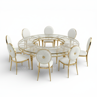 Table de banquet de luxe en acier inoxydable moderne et durable avec plateau en verre trempé pour hôtel, mobilier d'événement et de fête