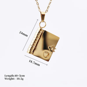Collier avec médaillon en forme de <span class=keywords><strong>livre</strong></span> en acier inoxydable plaqué or 18 carats, testé CE, cadeau pour la Saint-Valentin - Product Image 6