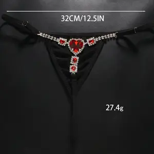 Altın kaplama G-String tanga ile kırmızı kalp Rhinestone kristal t-geri takı tanga partiler ve düğünler için