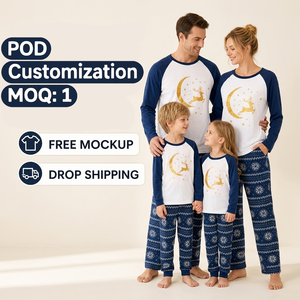 Pyjamas de Noël personnalisés pour toute la famille, ensemble de vêtements de détente à manches longues et col raglan pour enfants et adultes, livraison directe, MOQ 1 - Product Image 1