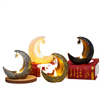 Lanterne LED en forme de lune pour le Ramadan, artisanat doré musulman Eid Mubarak, décoration de table pour fête, ornements en plastique Elonna