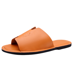 Nouvelles sandales ouvertes légères et tendance de luxe en orange pour hommes, grandes tailles <span class=keywords><strong>47</strong></span> <span class=keywords><strong>48</strong></span>, pantoufles plates en PU de haute qualité, originales - Product Image 2