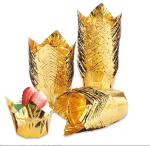Involucro di caramelle <span class=keywords><strong>in</strong></span> foglio di <span class=keywords><strong>alluminio</strong></span> fodere per Cupcake <span class=keywords><strong>in</strong></span> tulipano oro/argento supporti per tazze di carta da forno custodie per Muffin oleate per matrimonio - Product Image 1